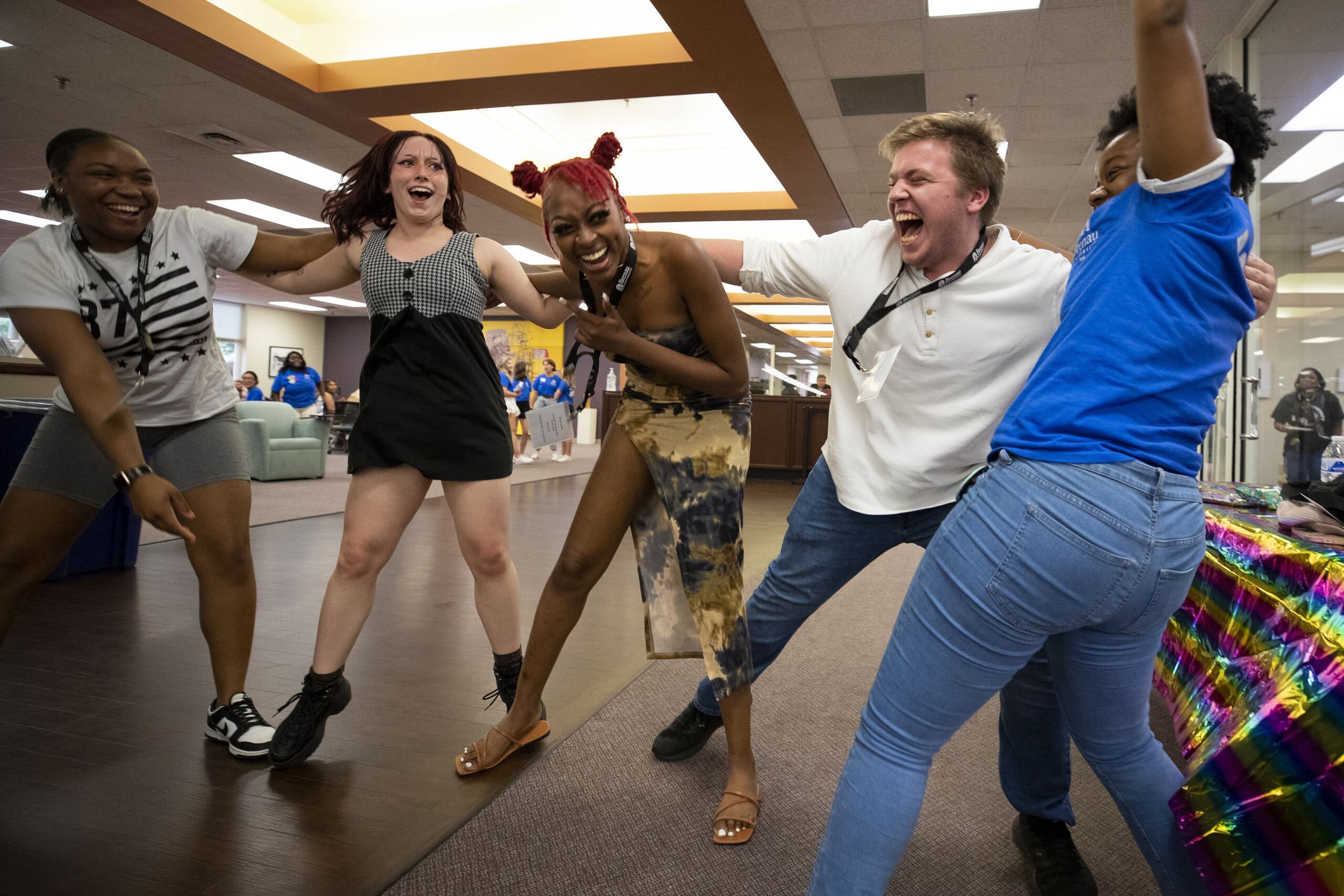 Students having fun in the Trustee Library.