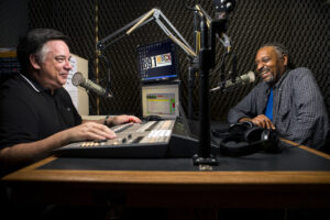 Jay Andrews and Chet White at the microphone in WBCX.