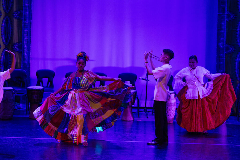 Panamanian international students perform a traditional dance from their homeland.