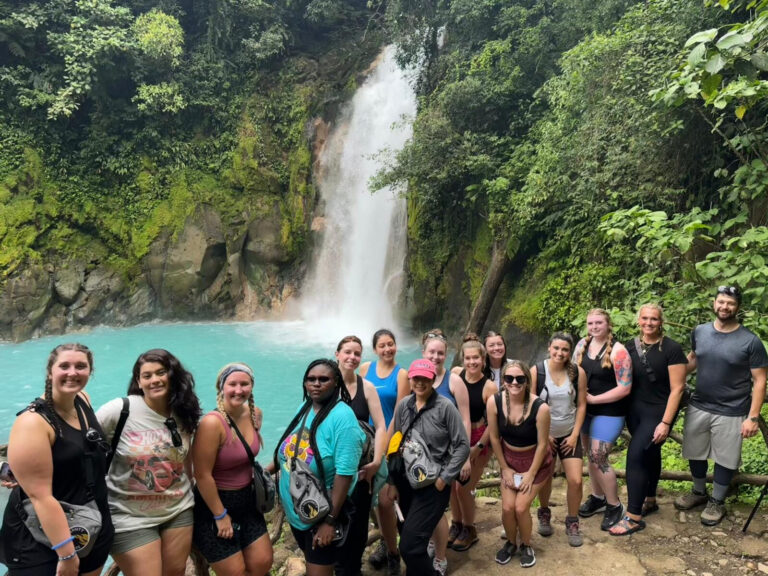Brenau students in Costa Rica at a waterfall
