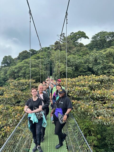 The Costa Rica biology group on the suspension bridge