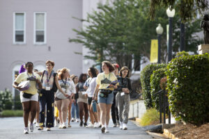 students walking on campus