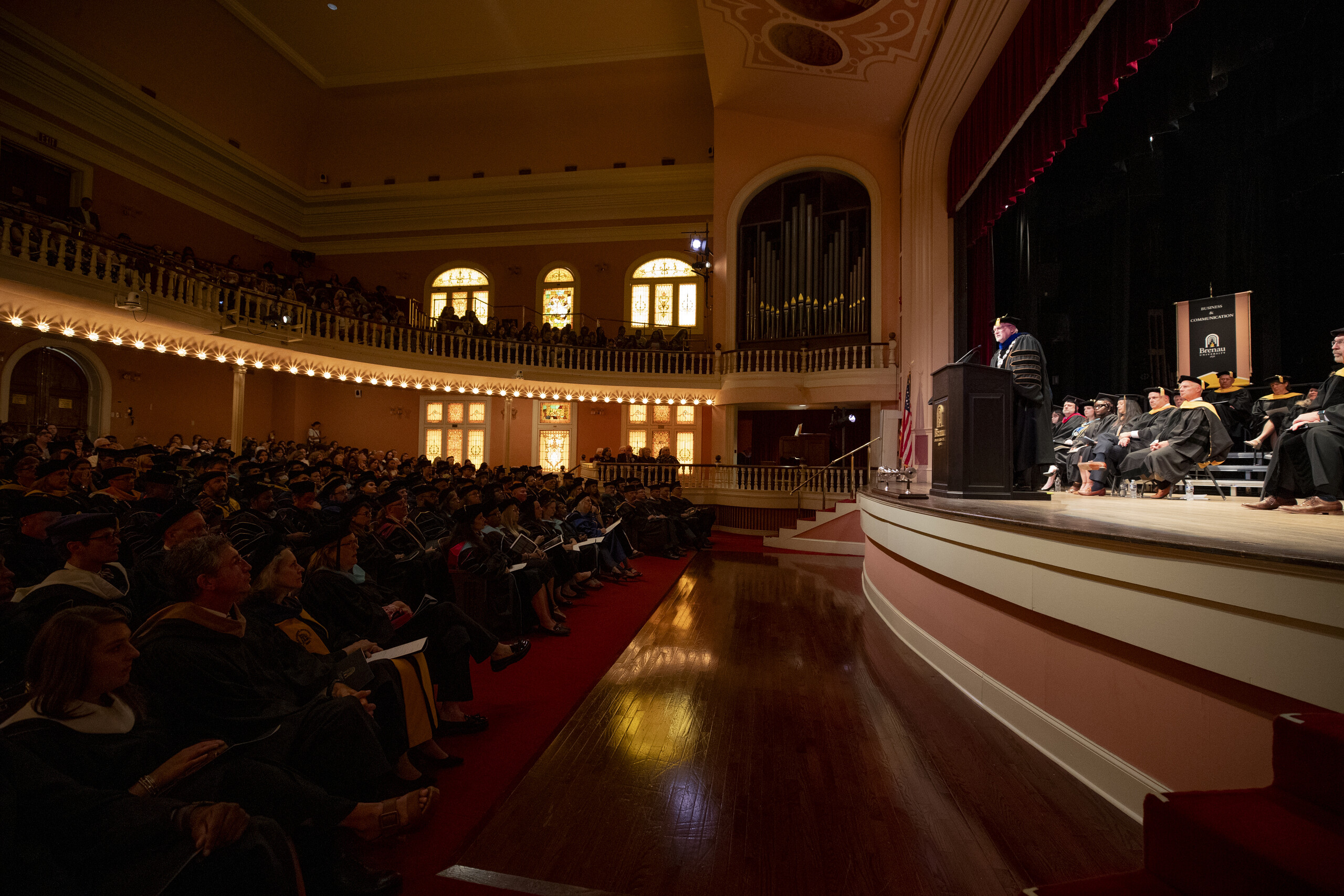 David L. Barnett address audience in Brenau's Pearce Auditorium during his August 22, 2024 investiture.