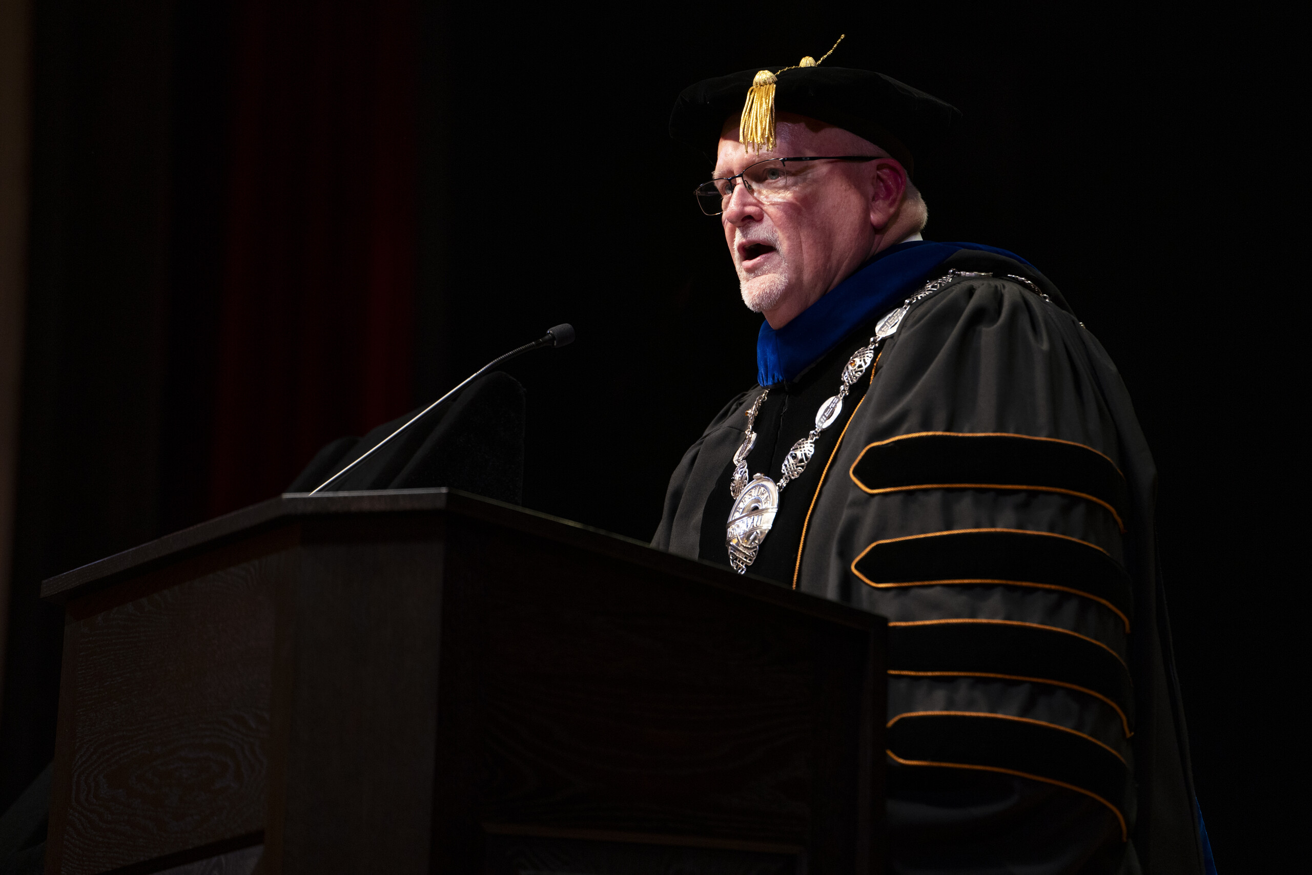 President David L. Barnett, Ph.D. speaks during his investiture ceremony