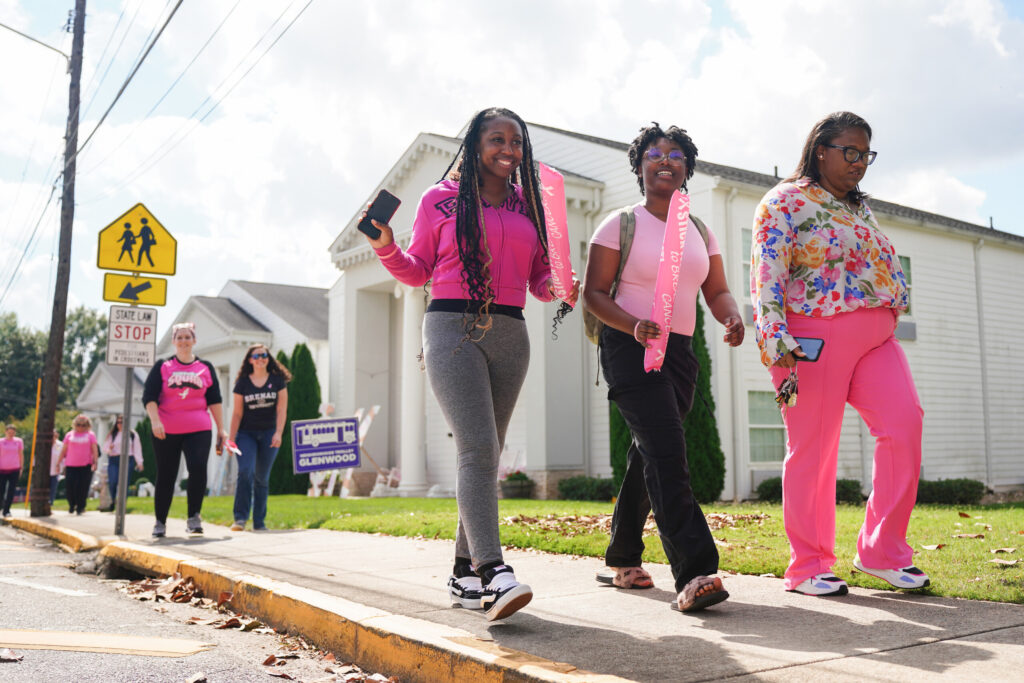 Brenau students dressed up in all pink for the pink out