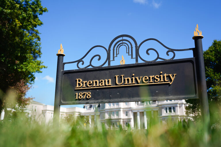 Brenau sign with Pearce in background