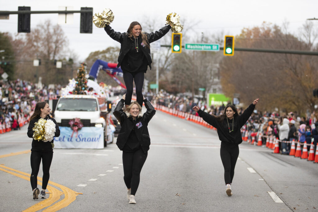 Cheerleaders at Christmas on Green Street