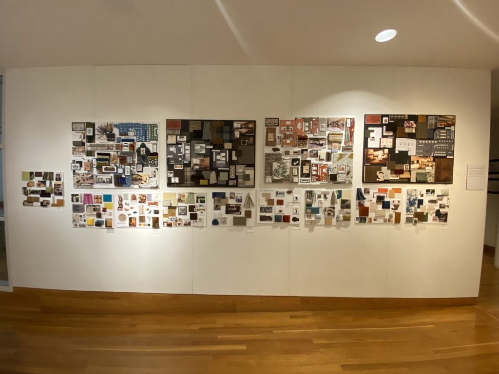 Interior Design boards on a white wall